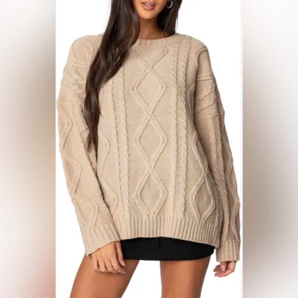 EDIKTED Kennedy Oversize Cable Stitch Sweater Tunic. Size M/L NWT